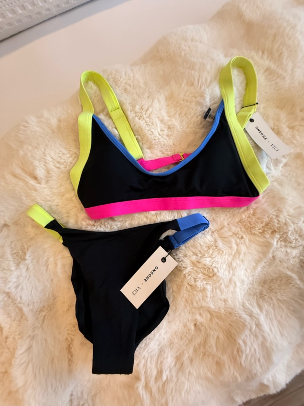 Black Colorblock Bikini with Neon Trim